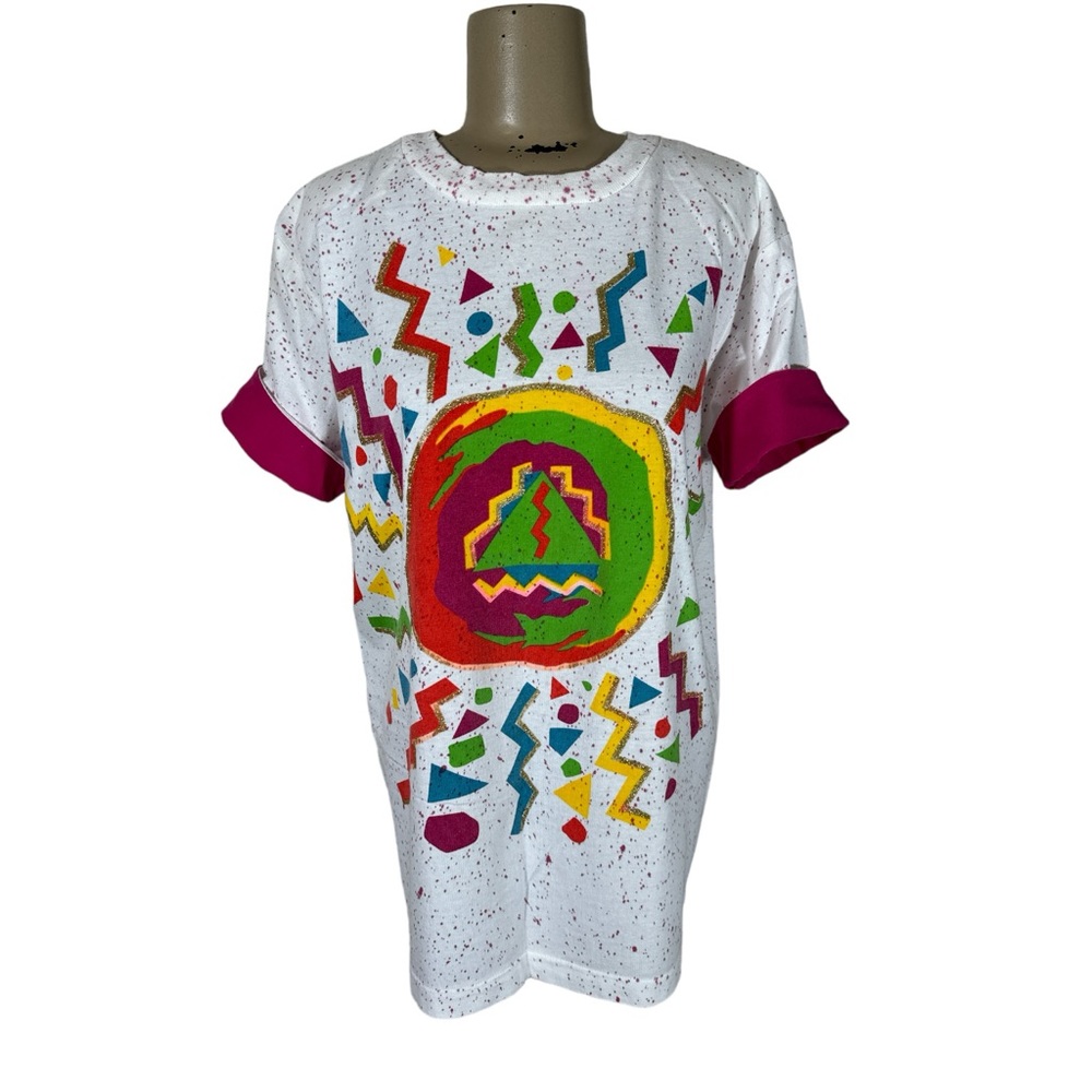 Vintage 90’s Wearable Geometric Art Paint Spatter Tee Sz S Colorful Abstract